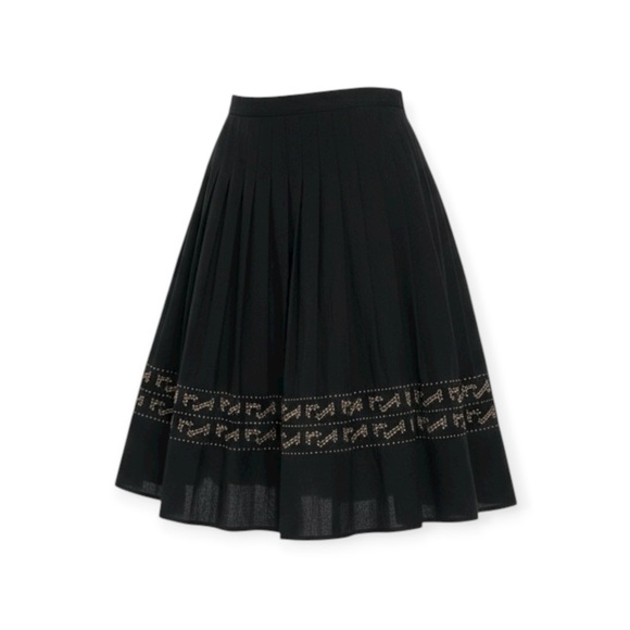 Vintage Dresses & Skirts - Vintage: Begedor Italia ✦ Silk Pleated Skirt ✦ Gold Nail Heads ✦ Black ✦ 12 L XL